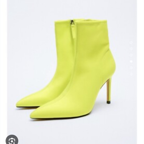 NWT ZARA | Fluorescent Lime Green High Heel Ankle Sock Boots  Sz 38 - Picture 1 of 4
